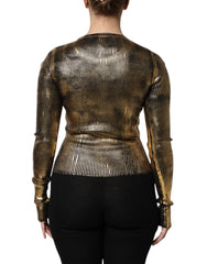 Dolce & Gabbana Gold Round Neck Long Sleeve Pullover Top - IT40|S - Sweaters