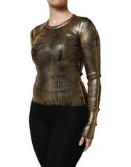 Dolce & Gabbana Gold Round Neck Long Sleeve Pullover Top - IT40|S - Sweaters