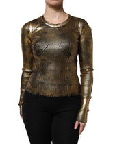 Dolce & Gabbana Gold Round Neck Long Sleeve Pullover Top - IT40|S - Sweaters