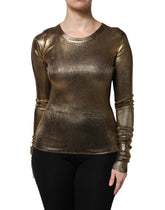Dolce & Gabbana Gold Round Neck Long Sleeve Pullover Top - IT40|S - Sweaters