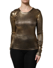 Dolce & Gabbana Gold Round Neck Long Sleeve Pullover Top - IT40|S - Sweaters