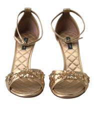 Dolce & Gabbana Gold Satin Ankle Strap Crystal Sandals Shoes - EU37/US6.5