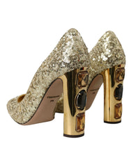Dolce & Gabbana Gold Sequin Crystal Heels Pumps Shoes - Heels