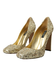Dolce & Gabbana Gold Sequin Crystal Heels Pumps Shoes - Heels