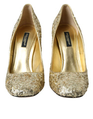 Dolce & Gabbana Gold Sequin Crystal Heels Pumps Shoes - Heels