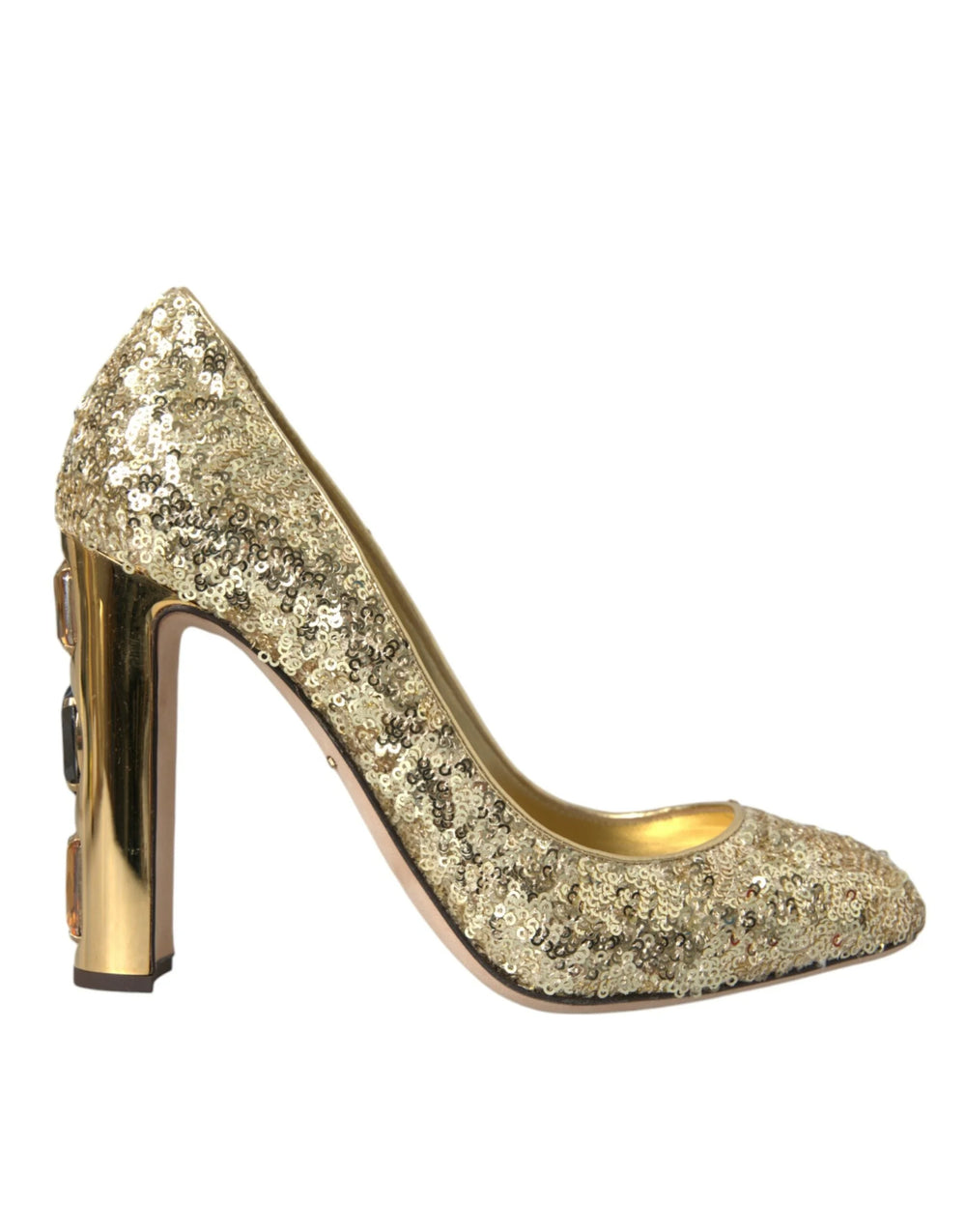 Dolce & Gabbana Gold Sequin Crystal Heels Pumps Shoes - Heels