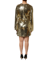 Dolce & Gabbana Gold Sequin Long Sleeve Mini Dress - IT40|S - Dresses