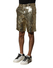 Dolce & Gabbana Gold Sequin Polyester Embellished Bermuda Shorts - IT44 | XS - Bermudas