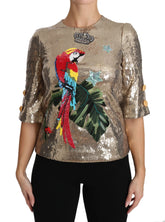 Dolce & Gabbana Gold Sequined Parrot Crystal Blouse - IT36 | XS - Blouses
