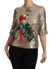 Dolce & Gabbana Gold Sequined Parrot Crystal Blouse - IT36 | XS - Blouses