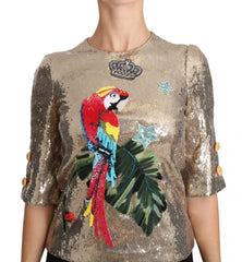 Dolce & Gabbana Gold Sequined Parrot Crystal Blouse - IT36 | XS - Blouses