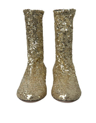 Dolce & Gabbana Gold Sequined Short Boots Stretch Shoes - Boots