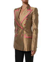 Dolce & Gabbana Gold Silk Double Breasted Coat Blazer Jacket - IT40|S
