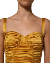 Dolce & Gabbana Gold Silk Ruched Bodycon Sheath Midi Dress - IT38 | XS
