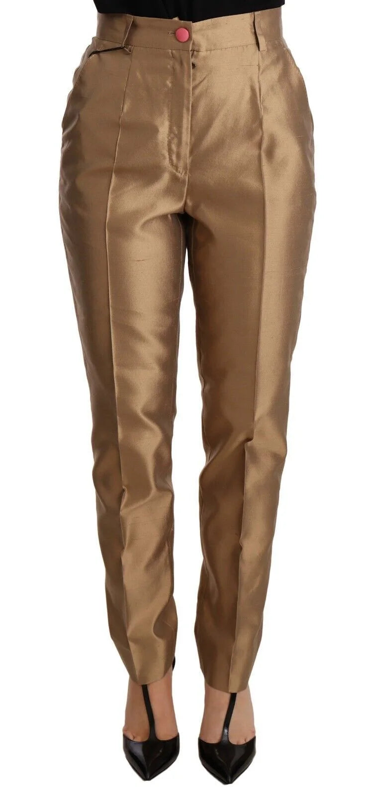 Dolce & Gabbana Gold Silk Tapered Trouser Metallic Pants - IT36 | XS - Trousers