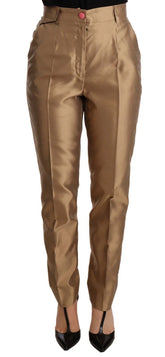 Dolce & Gabbana Gold Silk Tapered Trouser Metallic Pants - IT36 | XS - Trousers