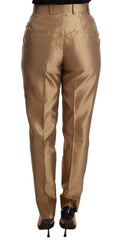 Dolce & Gabbana Gold Silk Tapered Trouser Metallic Pants - IT36 | XS - Trousers