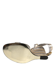 Dolce & Gabbana Guld Silver Läder Wedge Heels Sandaler Skor - EU39/US8.5