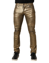 Dolce & Gabbana Gold Tattered Cotton Stretch Slim Denim Jeans - IT48 | M - Jeans