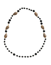 Dolce & Gabbana Gold Tone Brass Black Printed Beaded Long Chain Necklace - Necklaces