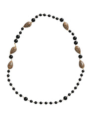 Dolce & Gabbana Gold Tone Brass Black Printed Beaded Long Chain Necklace - Necklaces