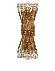 Dolce & Gabbana Gold Tone Brass Bow Crystal FauxPearl Embellished Brooch - Brooches & Lapel Pins