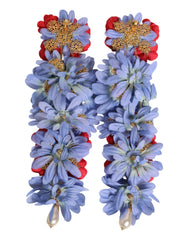 Dolce & Gabbana Gold Tone Brass Floral Crystal Clip On Dangling Earrings - Earrings