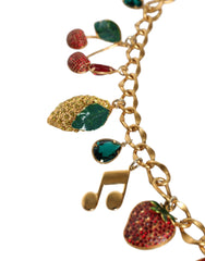 Dolce & Gabbana Gold Tone Brass Fruity Crystal Embellished Waist Chain Belt - Belts