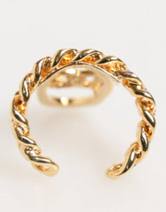 Dolce & Gabbana Gold Tone Brass Oval DG Logo Chain Adjustable Ring - Rings