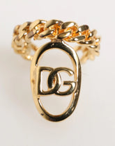 Dolce & Gabbana Gold Tone Brass Oval DG Logo Chain Adjustable Ring - Rings