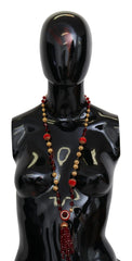 Dolce & Gabbana Gold Tone Brass Red Crystals Pendant Opera Chain Necklace