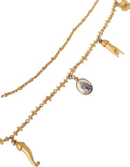 Dolce & Gabbana Gold Tone Chain Brass Charm Statement Sicily Necklace - Necklaces