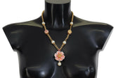 Dolce & Gabbana Gold Tone Floral Crystals Pink Embellished Necklace - Necklaces