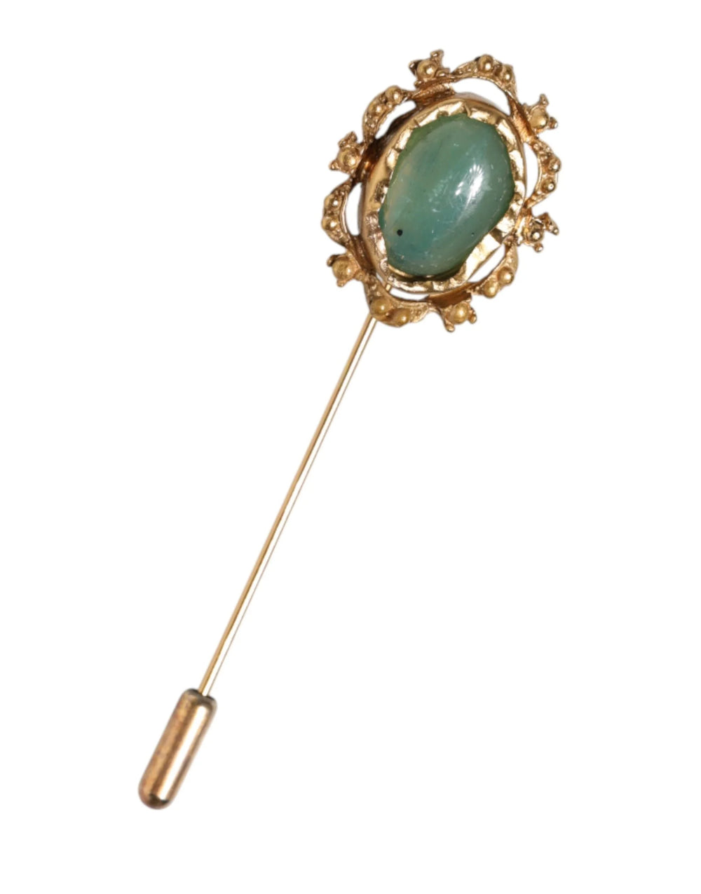 Dolce & Gabbana Gold Tone Green Stone Antique Men Accessory Brooch Pin