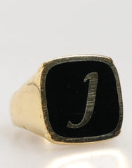 Dolce & Gabbana Gold-Tone Real Brass Black Enamel ’J’ Adjustable Rings
