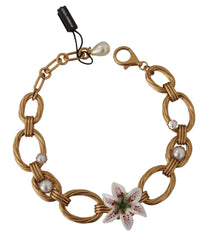 Dolce & Gabbana Gold White Lily Floral Chain Statement Necklace - Necklaces