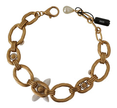 Dolce & Gabbana Gold White Lily Floral Chain Statement Necklace - Necklaces