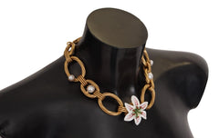 Dolce & Gabbana Gold White Lily Floral Chain Statement Necklace - Necklaces