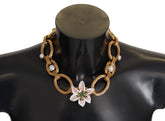 Dolce & Gabbana Gold White Lily Floral Chain Statement Necklace - Necklaces