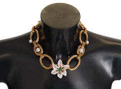 Dolce & Gabbana Gold White Lily Floral Chain Statement Necklace - Necklaces