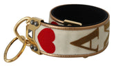 Dolce & Gabbana AMORE schouderband in goud en wit textiel met lederen randen en sierlijke metalen hardware.