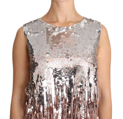Dolce & Gabbana Golden Pink Sequined Fringe Tank Top - Tank Tops