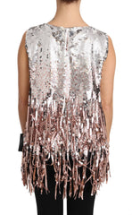 Dolce & Gabbana Golden Pink Sequined Fringe Tank Top - Tank Tops