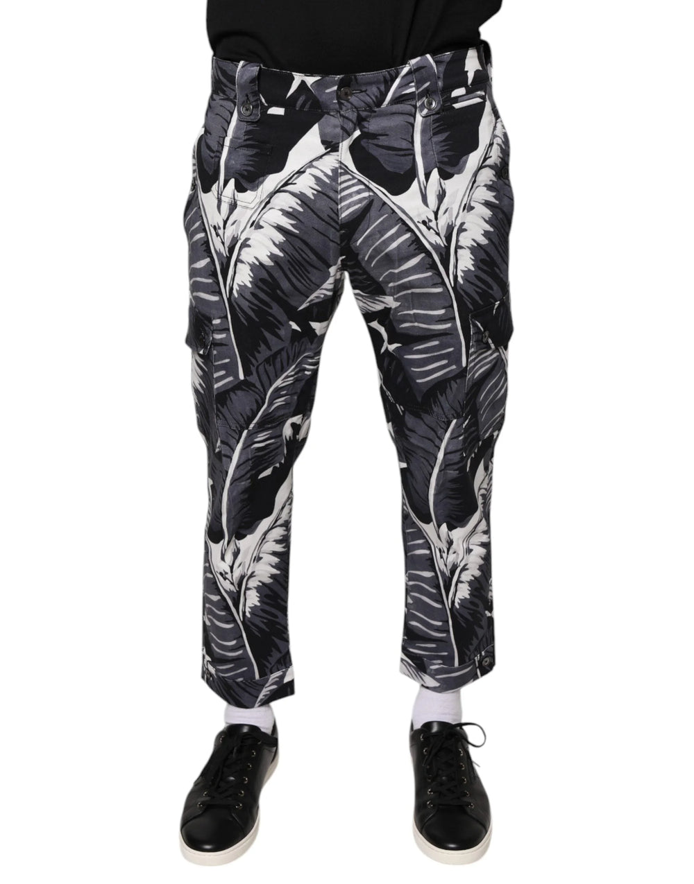 Dolce & Gabbana Gray Banana Leaf Cotton Stretch Capri Pants - IT46 | S - Trousers