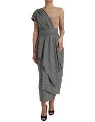 Dolce & Gabbana Gray Beige Layered One Shoulder Maxi Dress - Dresses