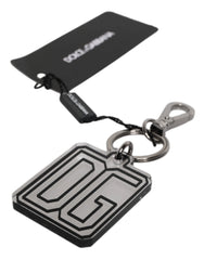 Dolce & Gabbana Gray Black DG Rubber Logo Silver Men’s Keychain Keyring - Keychains