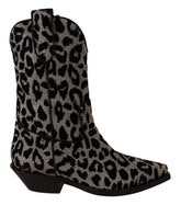 Dolce & Gabbana Gray Black Leopard Cowboy Boots Shoes - EU37/US6.5