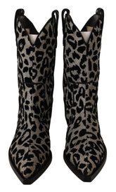 Bottes cowboy Dolce & Gabbana, cuir gris et noir, léopard - EU37/US6.5