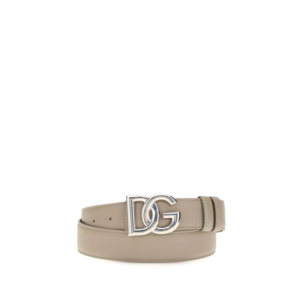 Dolce & Gabbana szürke tehénbőr Bos Taurus öv, fényes ezüstszínű csatral és minimalista, normál szélességgel.