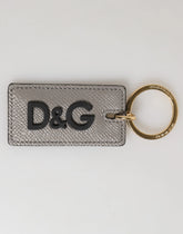 Dolce & Gabbana Gray Calf Leather D&G Logo Metal Ring Keyring Keychain